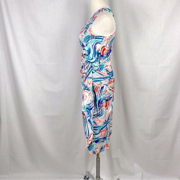 Tahari ASL Sleeveless Sheath Dress Midi Multicolor Geometric Print Sz 6 New - Picture 9 of 12